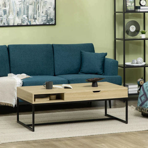 Rootz Side Table - Coffee Table - Modern Design - Hidden Storage Space - Chipboard/Steel - Natural/Black - 60 x 60 x 45cm