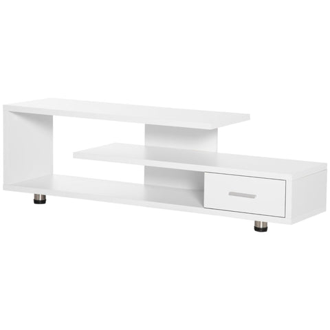 Rootz TV Cabinet - TV Table - 3 Shelves - 1 Drawer 4 Legs - Chipboard - White - 135 cm × 35 cm × 41.7 cm