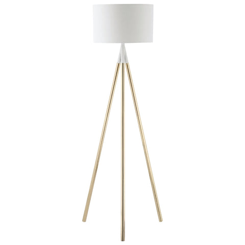 Rootz Floor Lamp - Tripod Floor Lamp - Modern Floor Lamp With E27 Socket - Living Room - Bedroom - Study - White + Gold - 53 cm x 53 cm x 144 cm