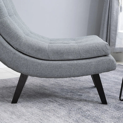 Rootz Armchair - Relaxation Lounger - Chaise Longue - Rubber Wood Legs - Armchair With Footstool - Gray - 65 x 100 x 84 cm