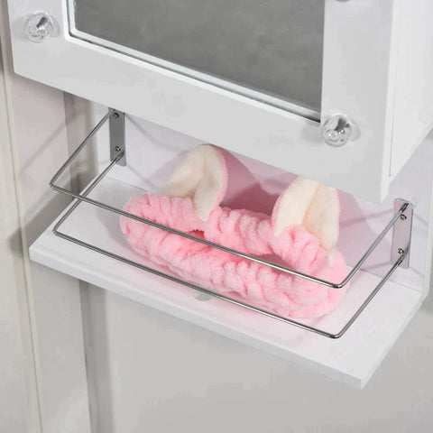 Rootz Jewelry Storage Mirror Cabinet - Wall Mounted Cabinet - Door Hanging with Hooks Shelves Drawer - 18 Lights - Brush Holder - Vanity Makeup - White -