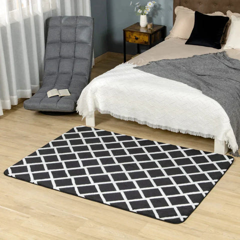 Rootz Diamond Pattern Rug - Carpet - Non-woven Backing - Black + White - 170cm x 120cm x 0.7-0.8cm