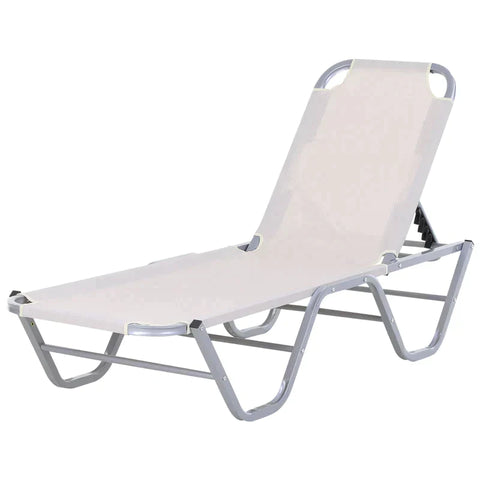 Rootz Sonnenliege – Strandliege – Gartenliege – Entspannungsliege – Aluminium – Creme – 163 L x 58,5 B x 91 H cm