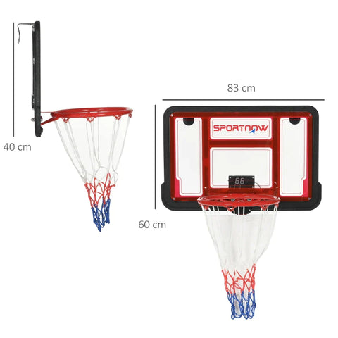 Rootz Basketball Hoop - Electronic Score Display - Wall And Door Mounting - Including Basketball - Ball Pump - Steel+plastic - Black+red - 60L x 83W x 40H cm