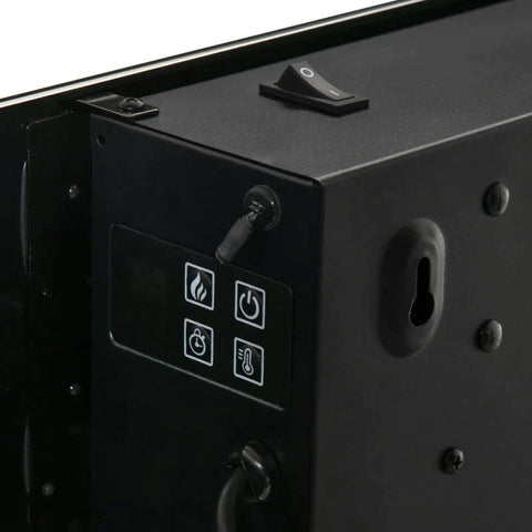 Rootz Electric Fireplace - Freestanding Fireplace Stove with Flame Effect - Metal - Tempered Glass - Black - 91.4 x 11 x 44 cm