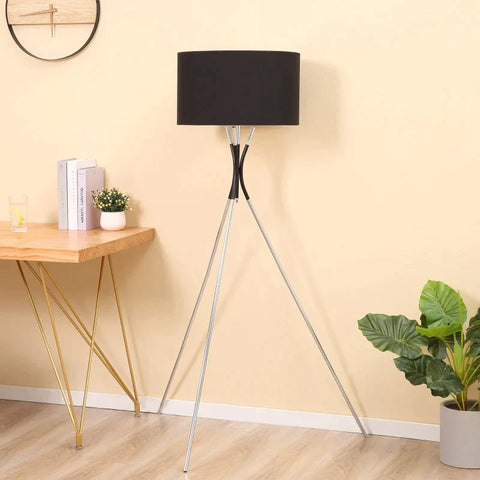 Rootz Floor Lamp - Tripod Floor Lamp - Modern Floor Lamp With E27 Socket - Living Room - Bedroom - Black + Silver - 73 cm x 73 cm x 146 cm