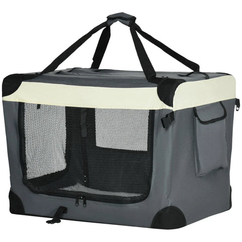 Rootz Transport Bag - Transport Box For Cats And Small Dogs - Foldable - 3 Doors - Gray + Black - 70 x 51 x 50 cm