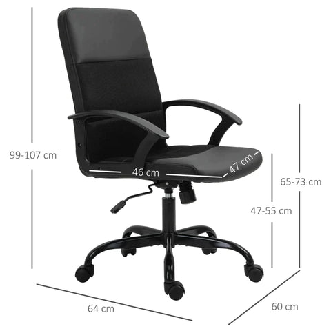 Rootz Bürostuhl – Schreibtischstuhl – höhenverstellbar – Drehstuhl – PVC + Netzbezug – Schwarz – 60 x 64 x 99–107 cm