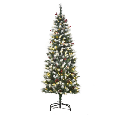 Rootz Kerstboom - Kunstkerstboom - Dennenappels - Rode Bessen - Groen/Wit - 53cm x 53cm x 150cm