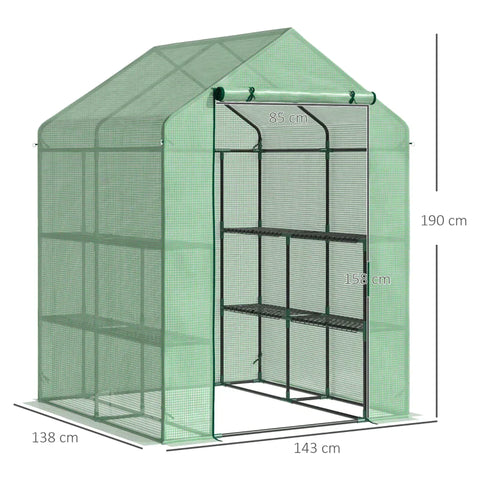 Rootz Foil Greenhouse - Walk-in Greenhouse With 8 Shelves - Tomato Greenhouse - Cold Frame With Door - Steel - PE Plastic - Green - 143 x 138 x 195 cm
