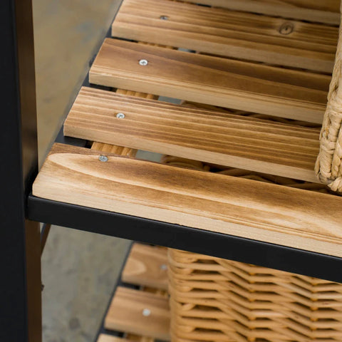 Rootz Outdoor Serving Trolley - Three Levels - Four Wheels - Steel Frame - Natural Wood - Natural + Black - 79 x 50 x 90cm