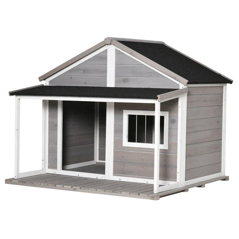 Rootz Hondenkennel - Hondenhok - Knaagdierenhok - Geïsoleerd Hondenhok - Met Terras Asfaltdak - Weerbestendige Hut - Grijs - 127 x 112 x 109 cm