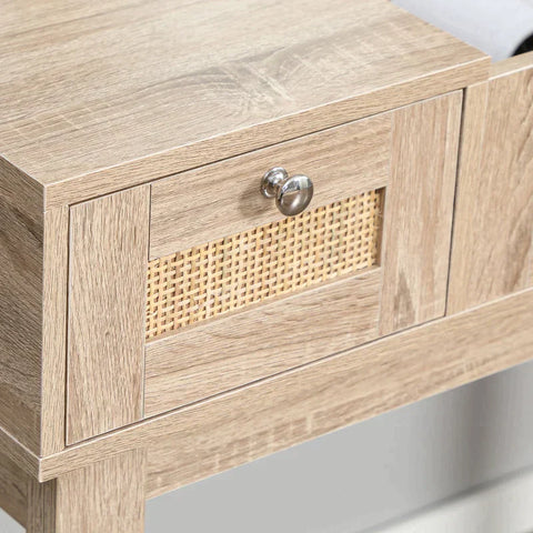 Rootz Dressing Table - Viennese Weave Look With 1 Mirror - 2 Drawers And 1 Storage Compartment - Natural - 100 cm x 46 cm x 78.5 cm