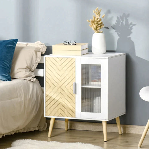 Rootz Bedside Table - Storage Cabinet - Adjustable Shelf  - Chipboard - Acrylic - White + Nature - 60 cm x 40 cm x 72.5 cm