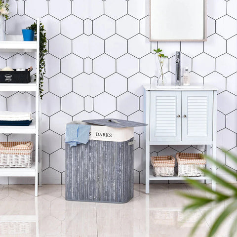 Rootz Laundry Basket - Laundry Box - Laundry Hamper With Lid - Canvas Bag With Washable Laundry Bag - Handles - Canvas + Bamboo - Gray - 100L 52 x 32 x 63 cm