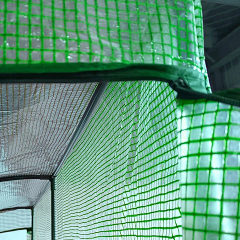 Rootz Greenhouse - Wall Greenhouse - Cold Frame - With Windows And Doors - 2 Tiers 4 Wired Shelves - Green 200L x 100W x 215Hcm