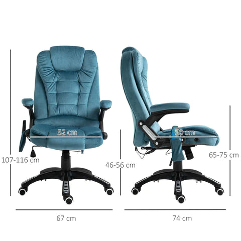 Rootz Massage Chair - Swivel Chair - Gaming Chair - Office Chair - Blue - 67 x 74 x 107-116 cm
