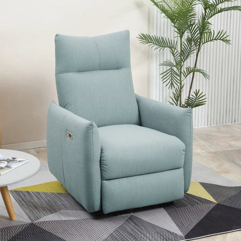 Rootz Fauteuil - TV Stoel - Recliner Chair - Relaxfauteuil - Met Elektrische Motor - USB Oplaadpoort - Linnen Look Polyester/Staal/Foam - Blauw - 77 x 89 x 107 cm