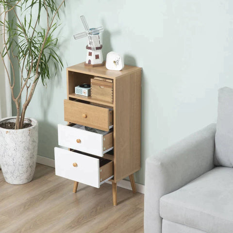 Rootz Sideboard - 4 Drawers And 2 Shelves - Free-standing Cabinet - Natural + White - 80cm x 39cm x 80cm