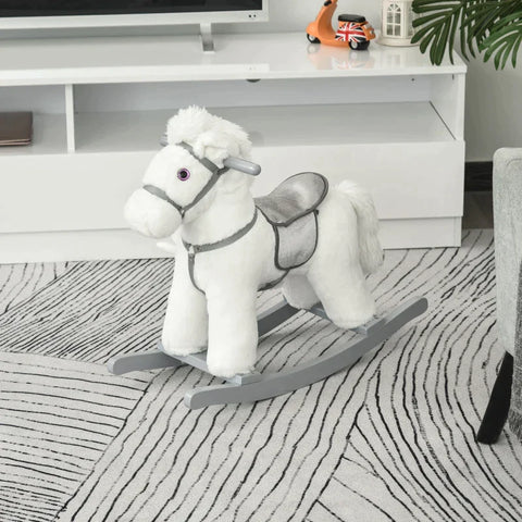 Rootz Rocking Horse - Children's Rocking Horse - Baby Rocking Animal - Toy Rocker - Animal Sounds Toy - White - 65 x 26 x 55 cm