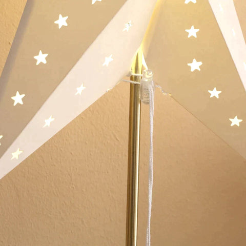 Rootz Table Lamp - Christmas Decoration - Poinsettia LED Lighting - Coated Paper - Rubberwood - Metal - White + Gold - 46cm x 15cm x 71H cm