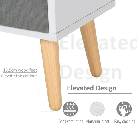 Rootz Bookshelf - Standing Shelf - Kitchen Cabinet - Chest Of Drawers - White + Brown + Grey - 54.5 x 24 x 122.5 cm