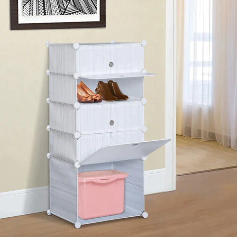 Rootz Storage Cabinet - Shelf With Storage Boxes - 5 Drawer -  White/Grey - L49 x W37 x H108 cm