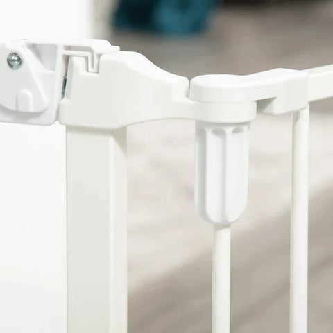 Rootz Dog Barrier - Door Gate - Pet Gate - Angle Adjustable - Foldable Configuration Gate with Automatic Closing Door - 3 Panels - White - 202.5 x 76 cm