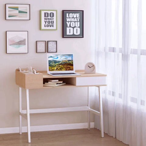 Rootz Desk - Writing Desk - Computer Desk - White/Natural - 100 cm x 55 cm x 81.5 cm
