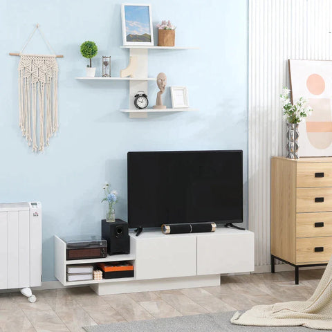 Rootz TV Bench - TV Dresser - With Wall Shelf - Side Shelf - Storage Compartments - With Flap Doors - Chipboard - White - 150 x 31.5 x 40cm