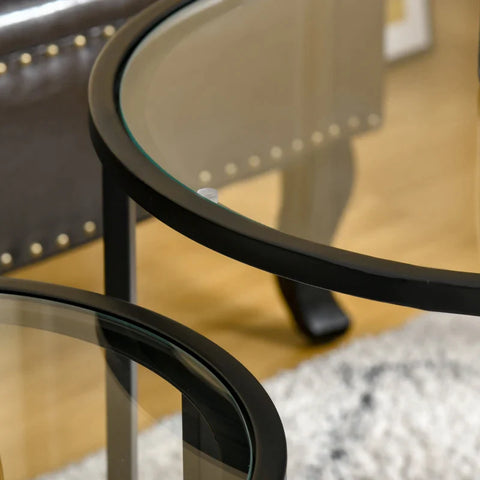 Rootz Set Of 2 Stackable Side Tables - Modern Design - Stylish Living Room Furniture - Black + Transparent - 50cm x 50cm x 58cm