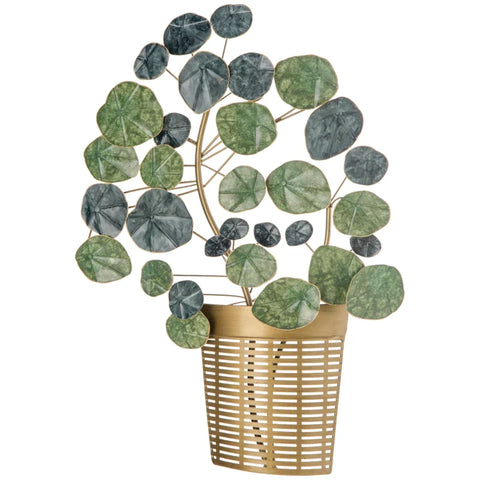 Rootz Metal Wall Decor - 3D Plant Wall Art - Green + Gold - 40cm x 6cm x 60cm