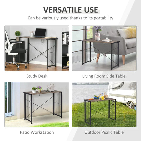Rootz Desk - Computer Table - Office Table - Laptop Table - Folding Metal Frame Writing Desk - Industrial Design - Rustic Brown/Black - 90 x 45 x 74 cm