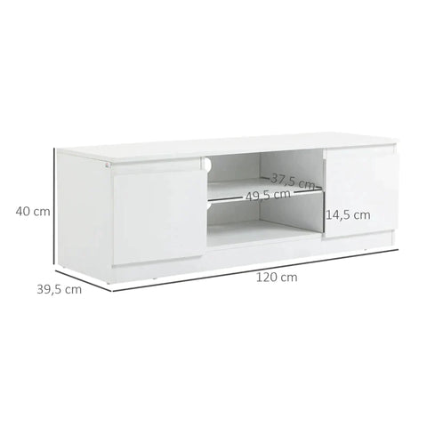 Rootz TV Bench - TV Dresser - TV Table - With 2 Shelves - 2 Cabinets - Chipboard - White - 120 x 39.5 x 40 cm