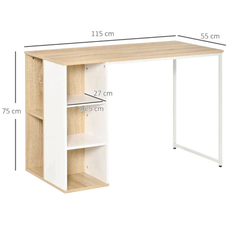 Rootz Computer Desk - Office Desk - Writing Table - Desk - With Shelves - 115x 55x 75H cm