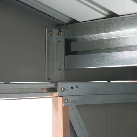 Rootz Gartenschuppen – Geräteschuppen – Lagerschuppen aus Metall mit Schiebetüren – Lagerschuppen für den Außenbereich mit Fundamentbelüftung – Gelb – 2,13 x 1,30 x 1,85 cm