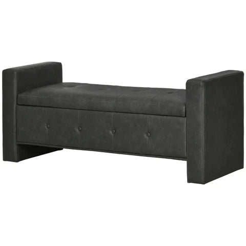 Rootz Bench - Elegant Design - With Storage Space - Elegant Imitation Leather Cover - Soft-close Hinges - Dark Grey - 139 x 49 x 68cm