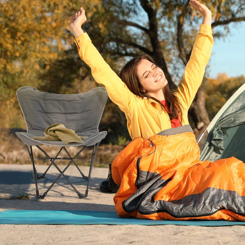 Rootz Campingstuhl – Klappbarer Campingstuhl – Klappstuhl – Stahl/Polyester – Hellgrau – 88 x 74 x 84 cm