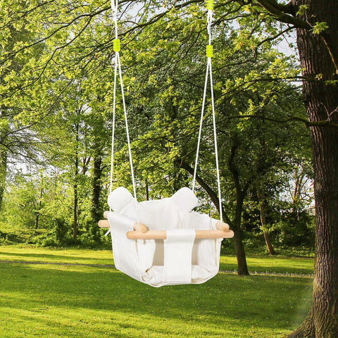 Rootz Baby Swing - Fabric Swing With Seat Cushion - Length-adjustable Ropes - Cotton - Creamy White - 40 x 40 x 180cm