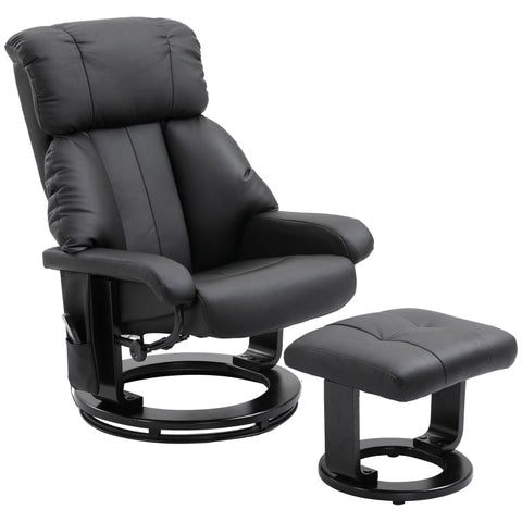 Rootz Relaxation Lounger With Reclining Function - Massage Chair - Tv Chair - Reclining Chair - Ergonomic Chair - Armchair With Stool - Black - 76 x 80 x 102 cm