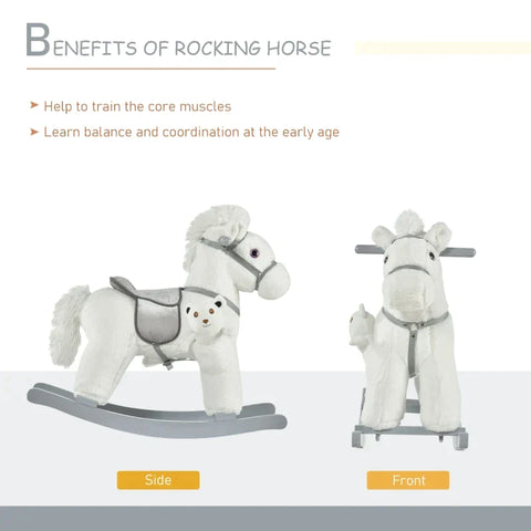 Rootz Rocking Horse - Children's Rocking Horse - Baby Rocking Animal - Toy Rocker - Animal Sounds Toy - White - 65 x 26 x 55 cm