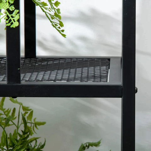 Rootz Bloemenstandaard - Plantenrek met 4 planken - Weerbestendig - Plantenstandaard - Zwart - 91cm x 25cm x 83cm