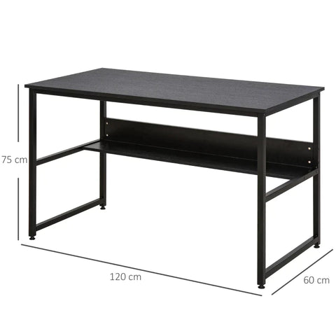 Rootz Desk - Computer Table - Office Table - Study Writing Table - Storage Shelf - Black - 120 cm x 60 cm x 75 cm
