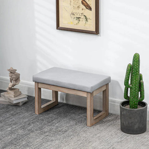 Rootz Voetenbank - Scandi Design - Kruk - Voetenbank - Gestoffeerde Bank - Rubberwood - Grijs + Naturel - 68 cm x 38 cm x 42 cm