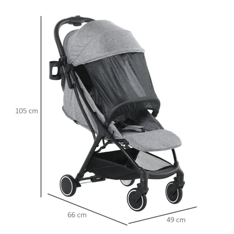 Rootz Baby Stroller - Stroller With Footrest - Five-Point Harness - Foldable Pushchair - Grey - 66 cm x 49 cm x 105 cm