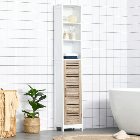 Rootz Bathroom Cabinet - Bathroom Tall Cabinet - Free Standing Bathroom Cabinet - Storage Cabinet - With 3 Open Shelves - Adjustable Shelf - White - 34 x 26 x 172 cm