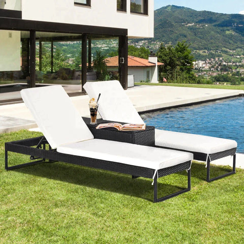 Rootz Lounge Chairs – Sonnenliege – Liege Teetisch – Liege – Gartenliege – Weiß – 195 x 60 x 86 cm