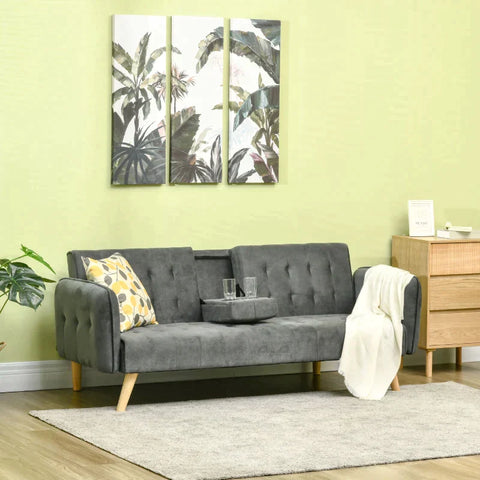 Rootz Slaapbank - Slaapbank Met Uitschuifbare Bijzettafel - Donkergrijs - 183 x 87 x 75 cm