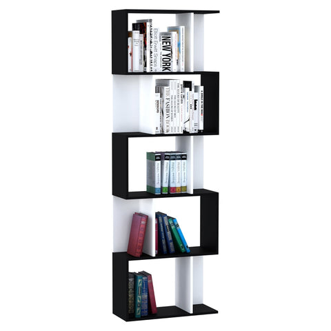 Rootz Bookshelf - 5-tier Bookshelf - S-shaped Bookcase - Shelving Unit - Black