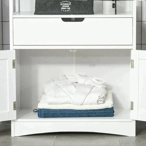 Rootz Bathroom Cabinet - Bathroom Floor Cabinet - Storage Cabinet - Bathroom Midi Cabinet - Drawer Base Cabinet - With 2 Open Shelves - White - 60 x 33 x 122.5 cm